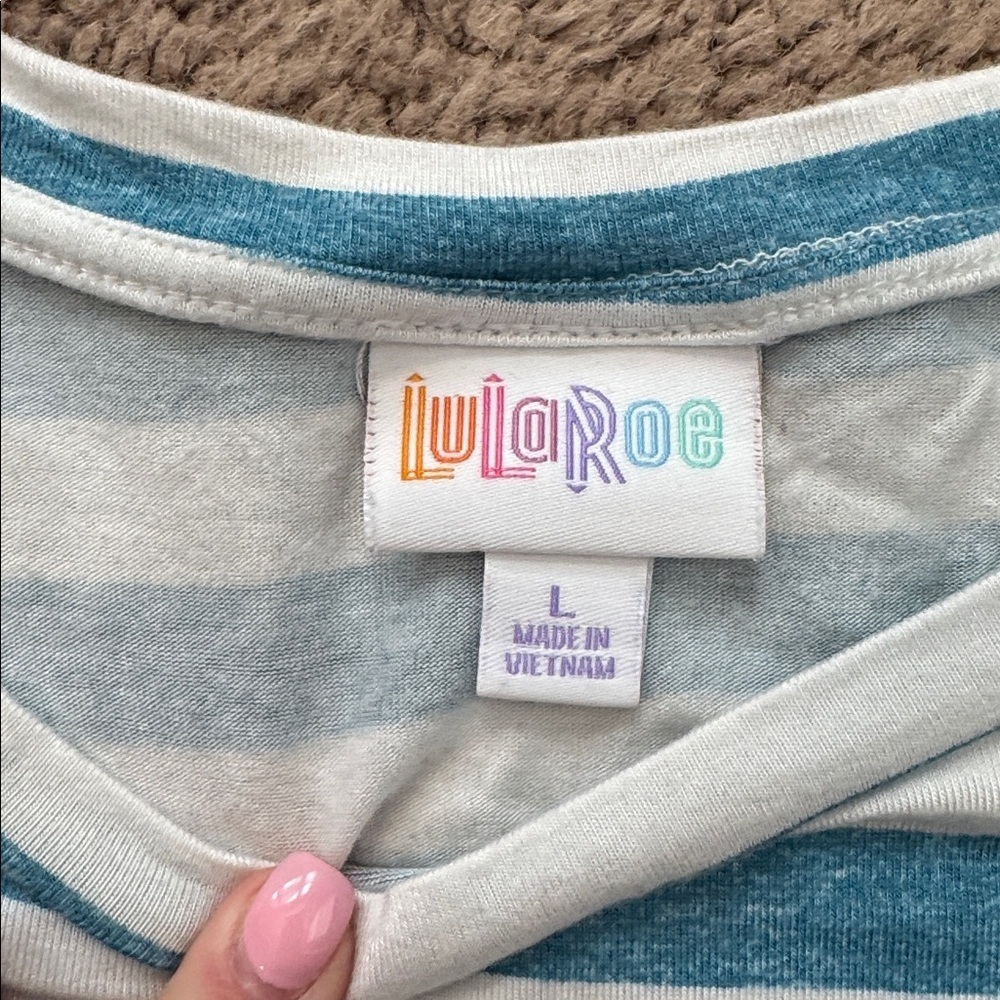 LuLaRoe Teal and White Striped Top - Picture 2 of 4